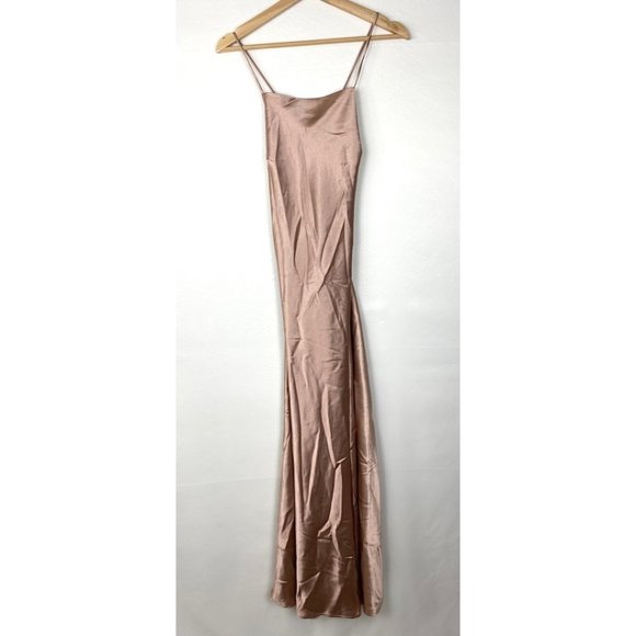 NWT Bardot Estelle Draped Satin Open Back Maxi Slip Dress Pink Rose Small - Picture 2 of 7